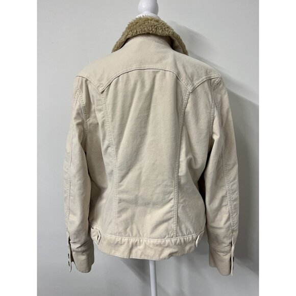 Vtg GAP Women’s Large Ivory Insulated Sherpa Lined Trucker Velour Y2K Jacket - Picture 8 of 10